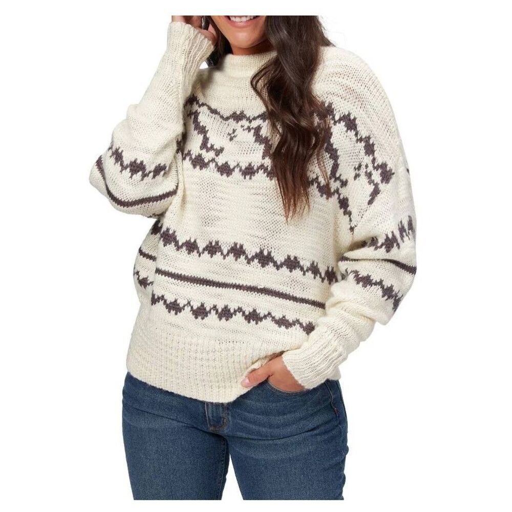 Basin and Range Ivory Black Intarisa Drop Shoulder Knit Sweater Women's Size S